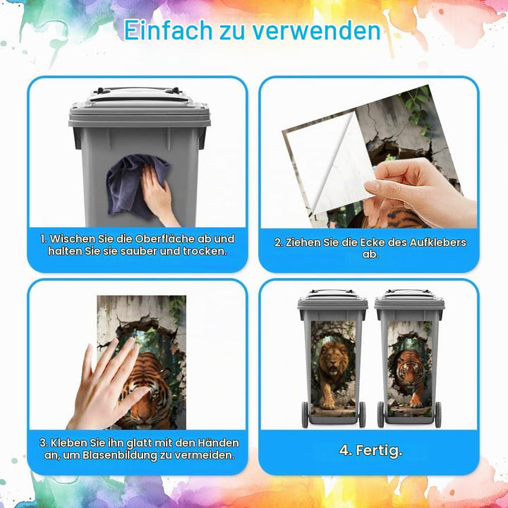 ANATTASOUL Mülleimer Aufkleber, 2 Blätter Mülltonnen Aufkleber 38×82cm Löwe Und Tiger Durch Gebroche