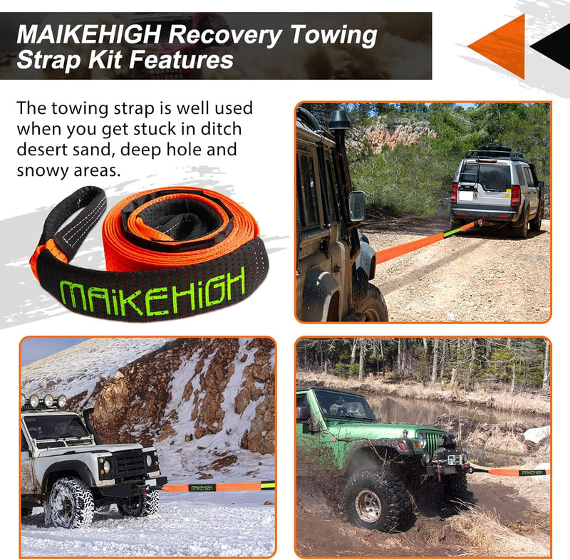 MAIKEHIGH Abschleppseil 5M x 5cm, 10 Tonnen (22,000 Lbs) Polyester Tow Rope Kit Für Off-Road Recover