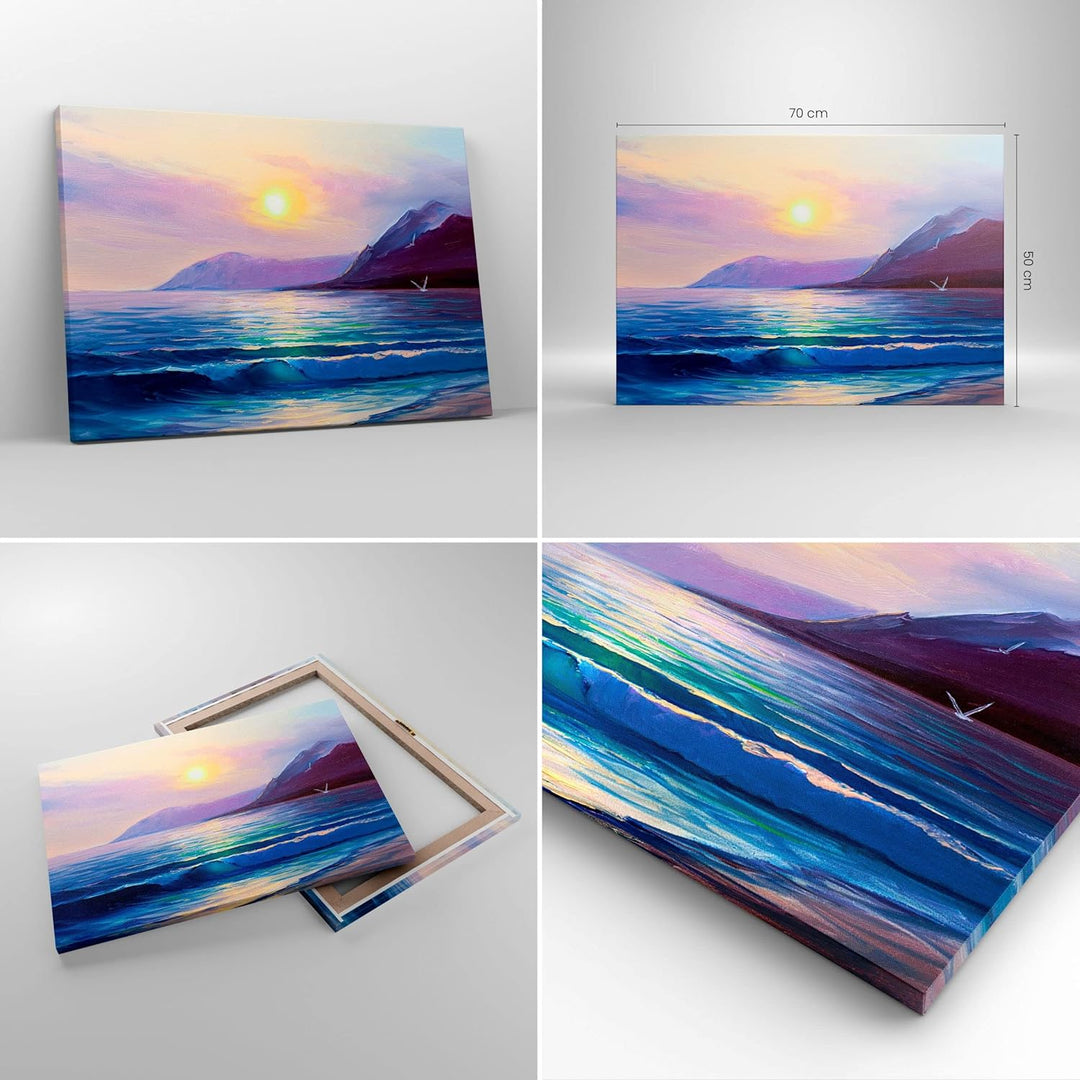 Bilder auf Leinwand Berge Meer Welle Leinwandbild mit Rahmen 70x50cm Wandbilder Dekoration Wohnzimme