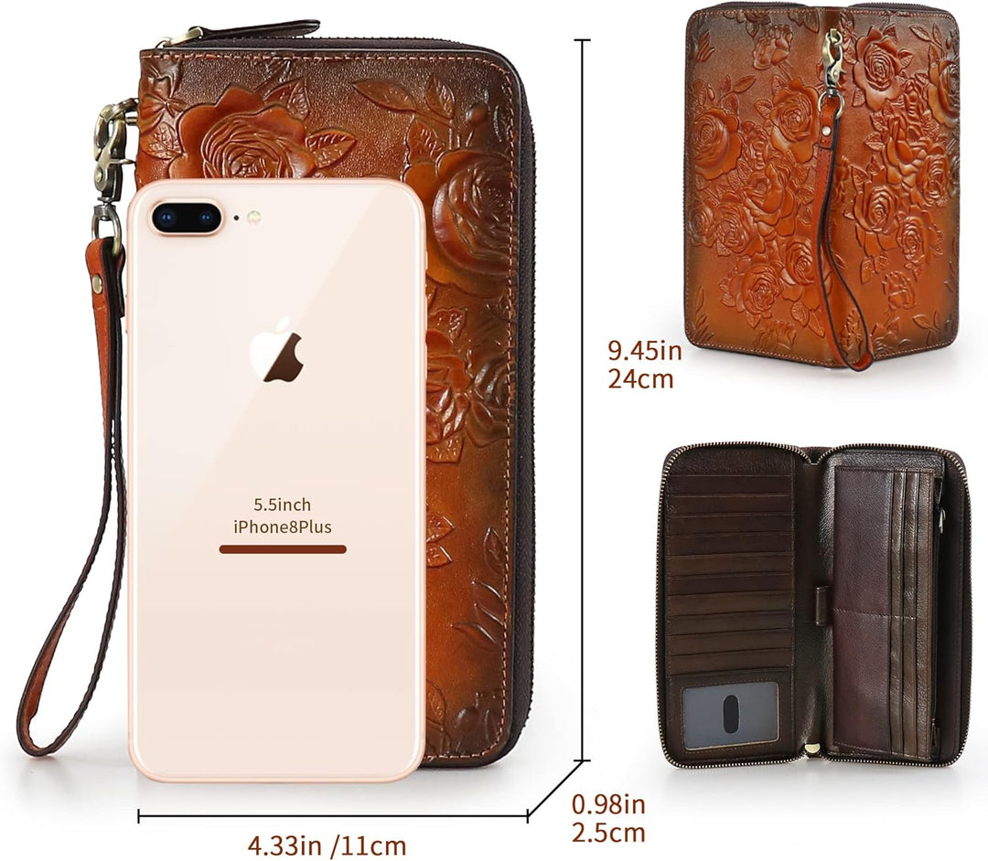 LETEULO Geldbörse Damen Leder Gross Frauen Clutch Portemonnaie Mit RFID Schutz Gross Geldbeutel Lang
