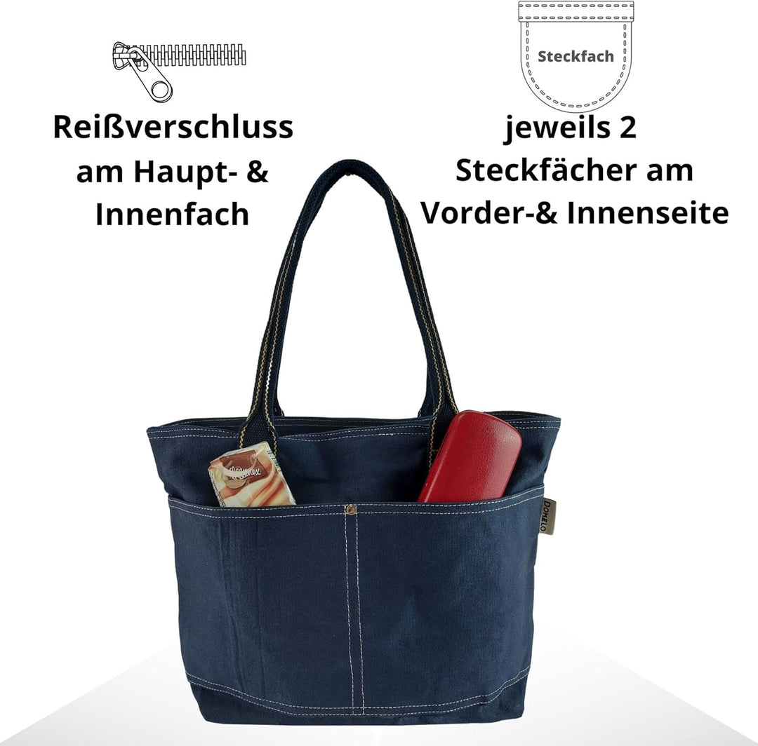 Domelo Damen Handtasche/Shopper. Vegane Schultertasche aus Canvas. Grosse schlichte Tote Tasche aus
