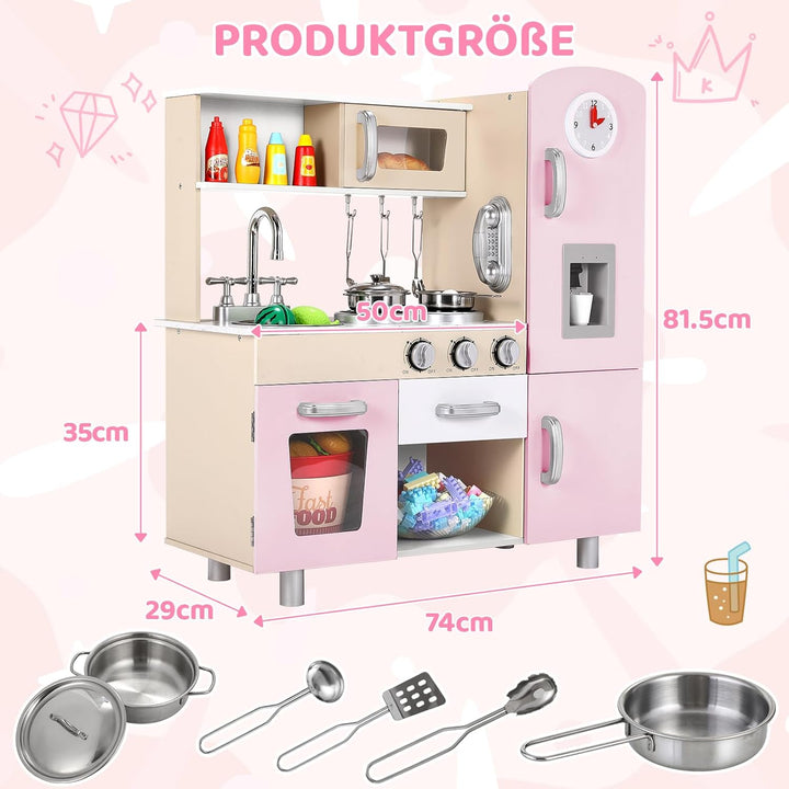 MAMIZO Kinderküche mit Licht und Sound, Puppenküche Holz, kinderküchen mit Herd, Eismaschine, Telefo