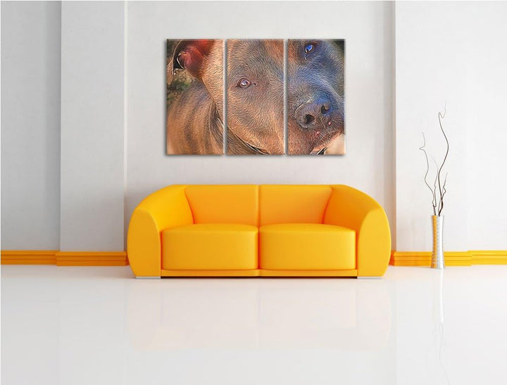 schöner Pit Bull Terrier NewArt 3-Teiler Leinwandbild 120x80 Bild auf Leinwand, XXL riesige Bilder f