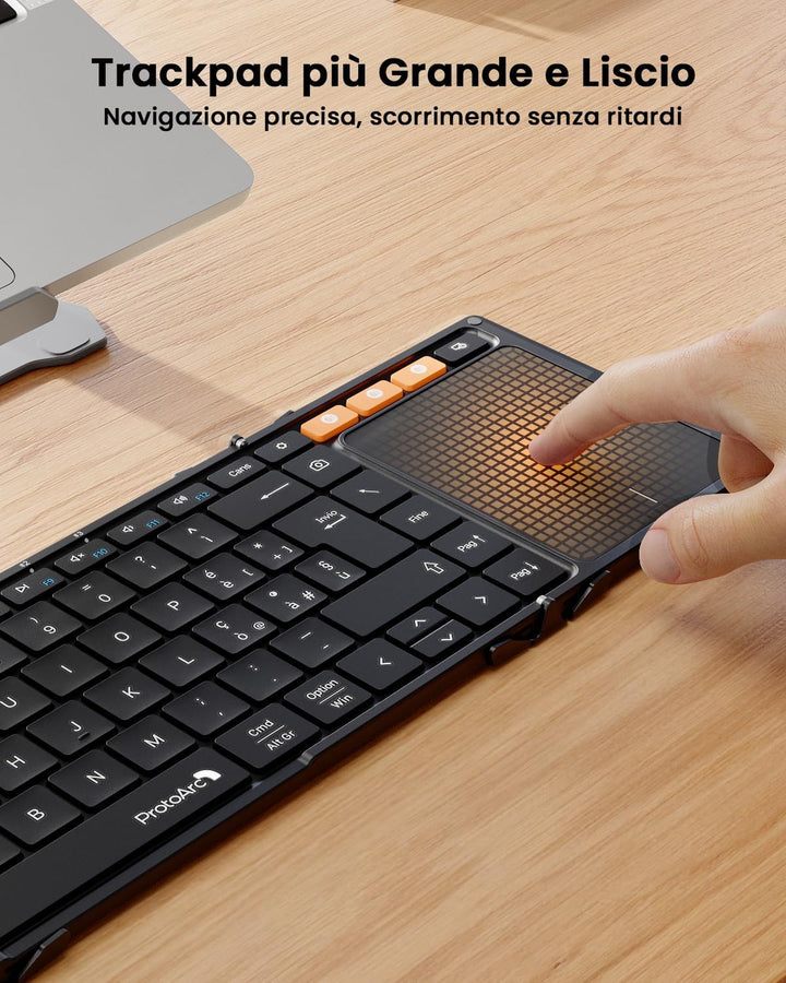 ProtoArc XK01 TP Faltbare Bluetooth-Tastatur mit grossem Trackpad Schwarz, Schwarz