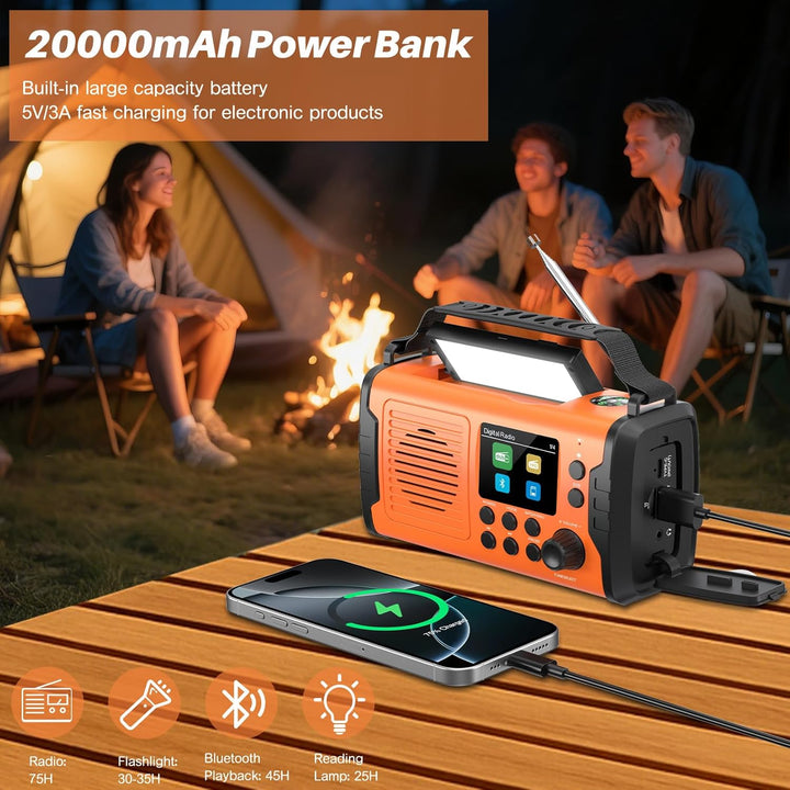 Kurbelradio DAB FM 20000mAh, Notfallradio DAB Plus Kurbel Solar, Solar Radio Notfall mit Bluetooth &