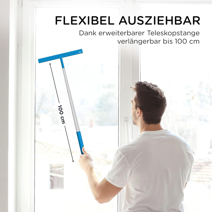 BADIONA Ausziehbarer Duschabzieher Blau - Abzieher Dusche Breit mit 100cm Teleskopstange & Haken I D