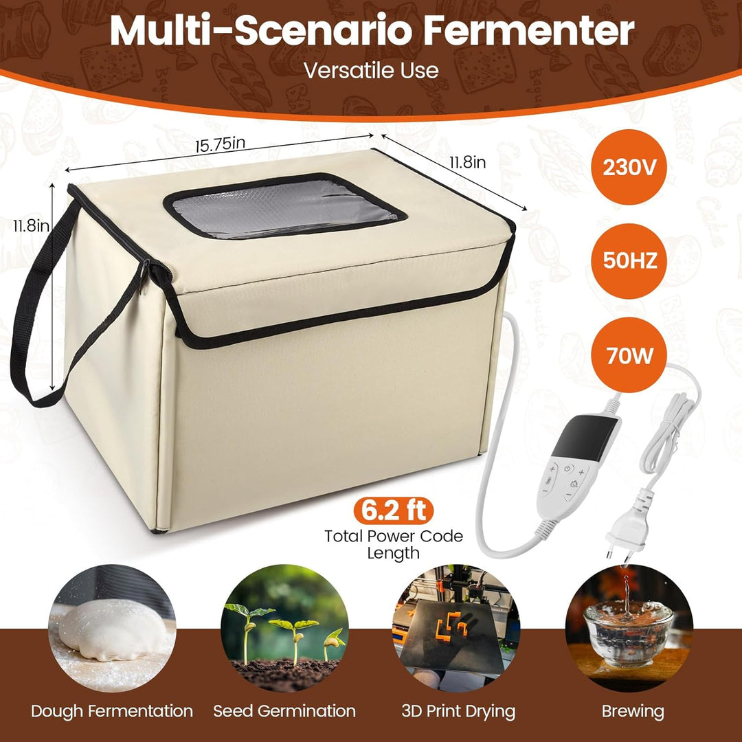 Brot Gärbox Sauerteig mit Heizung, Faltbare Brot Gärschrank Einstellbare Temperatur & Timer, Teiggär