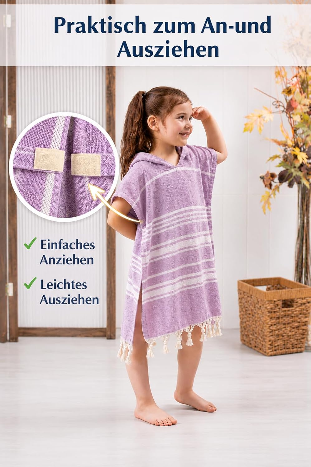 ELY PARKER Strandponcho für Kinder - 100% Baumwolle Strandtuch & Strandkleid - Saugstarkes Badeponch