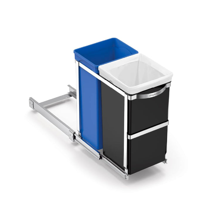 simplehuman CW1016 35 Liter (20/15) ausziehbarer Schrank-Recycler Mülltrennsystem 2 Fach Einbau Abfa