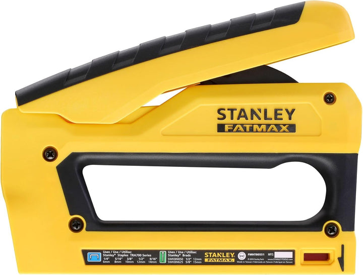 Stanley FatMax Reverse Squeeze Tacker (mit Sichtfenster am Klammerfach, Unterlademagazin, flexible D
