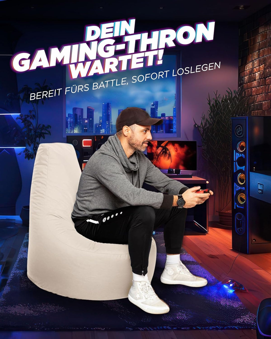 PATCH HOME Gamer Sessel in 2 verschiedenen Grössen und 25 XL - 75cm Durchmesser, 30cm Sitzhöhe, 80cm