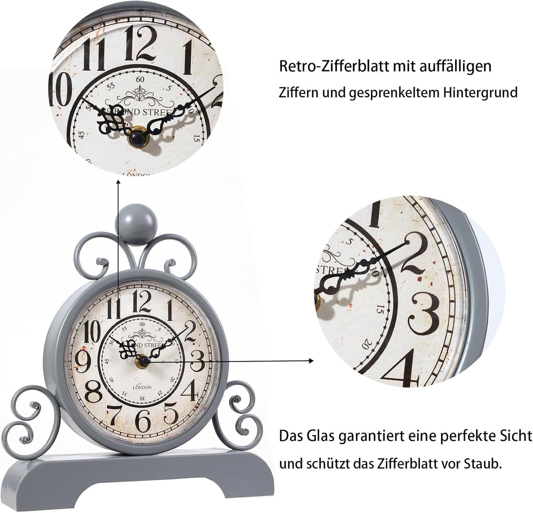 Retro Tischuhr Klassische Vintage Stil Schreibtischuhr Silent Ohne Ticken für Wohnzimmer Schlafzimme
