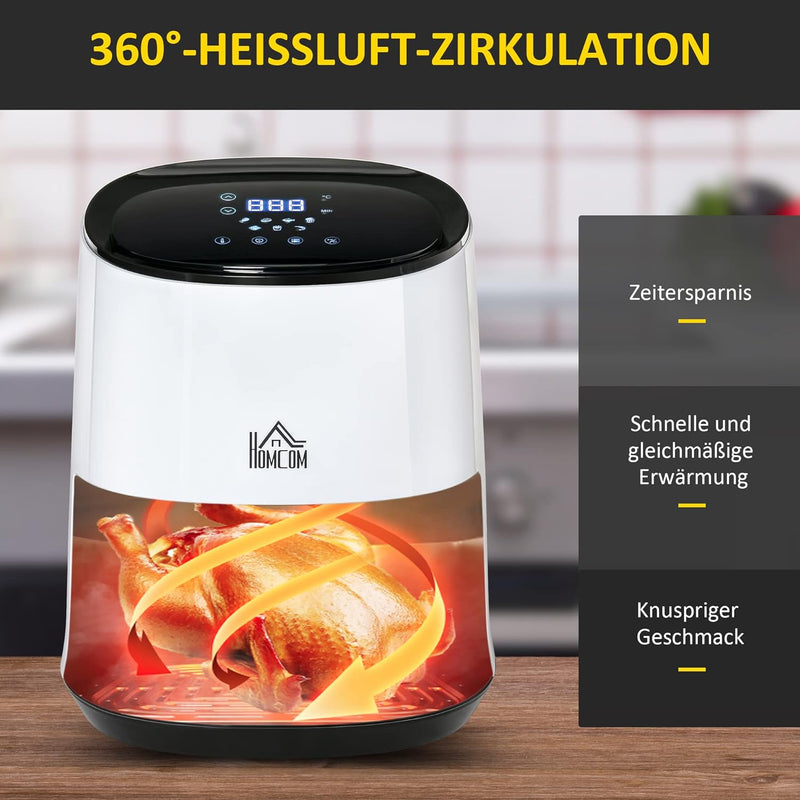 HOMCOM Heissluftfritteuse 2,5 L 1300W mit 7 Menüs Antihaftbeschichteter Korb für gesundes ölfreies f