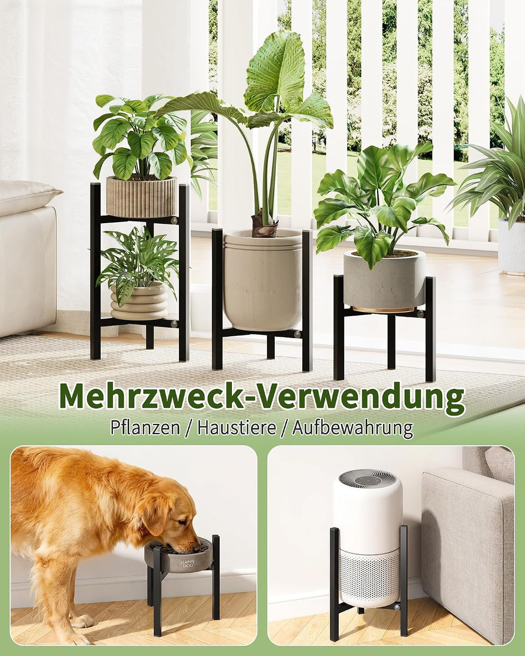 3er-Set Pflanzenständer Blumenständer Metall Blumenhocker Schwarz | Verstellbare Breite 20–30 cm, um