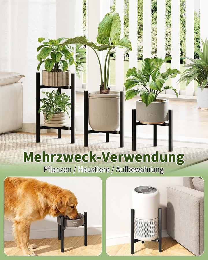 3er-Set Pflanzenständer Blumenständer Metall Blumenhocker Schwarz | Verstellbare Breite 20–30 cm, um