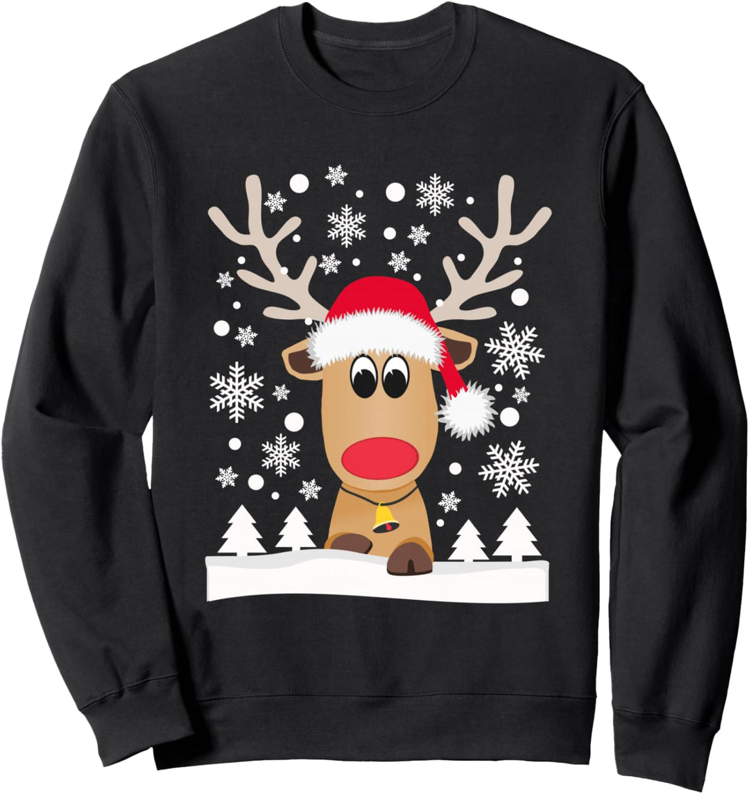 Lustiges Rentier Weihnachten Winter Schnee Schneeflocken Sweatshirt