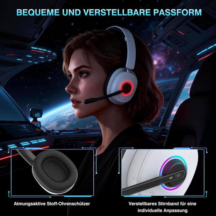 Earbay Gaming Headset Wireless mit Mikrofon für PS5 PS4 PC Switch Handy | 2.4GHz &amp; BT 6.0 Kabellos (