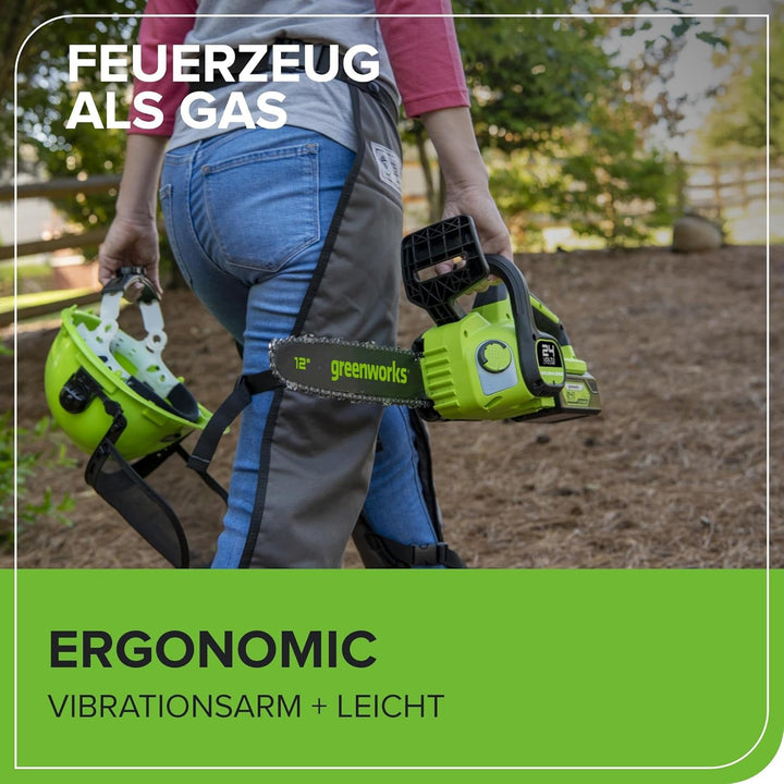 Greenworks GD24CS30K4 Akku Kettensäge mit 24V 4Ah Akku und Ladegerät, bürstenlosem Motor, 30 cm Blat