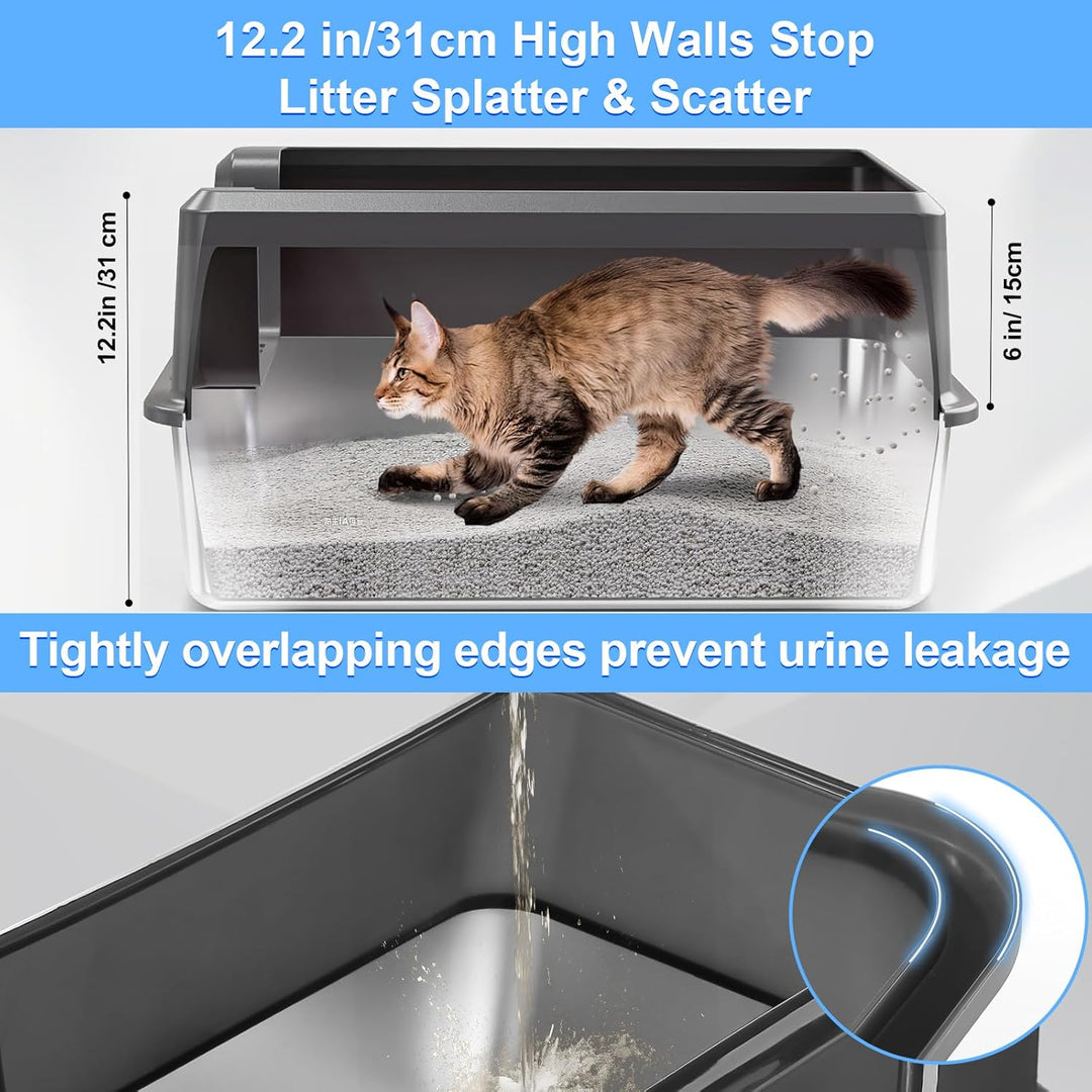 Marchul Katzentoilette XL, Edelstahl-Katzenklo für grosse Katzen, XL Metall Katzentoilette mit Decke