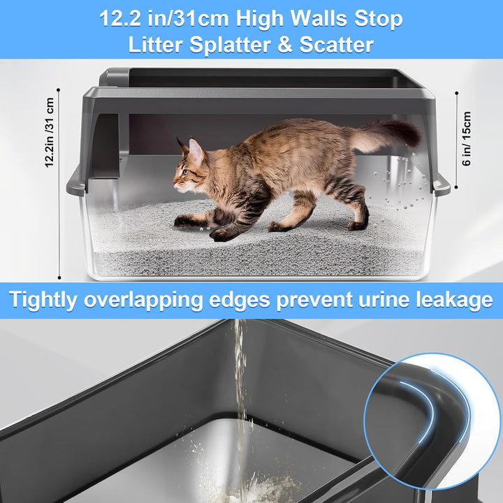 Marchul Katzentoilette XL, Edelstahl-Katzenklo für grosse Katzen, XL Metall Katzentoilette mit Decke
