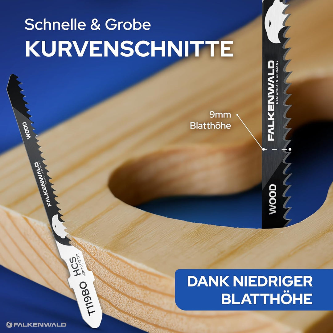 FALKENWALD® Stichsägeblätter Set 30tlg 20x Holz + 10x Metall - T-Schaft HCS & HSS - Für Weichholz, H