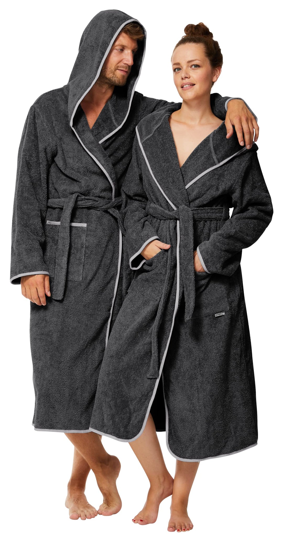 Sowel® Bademantel Damen und Herren, 100% Bio-Baumwolle, Extra Lang mit Kapuze, Morgenmantel, Flausch