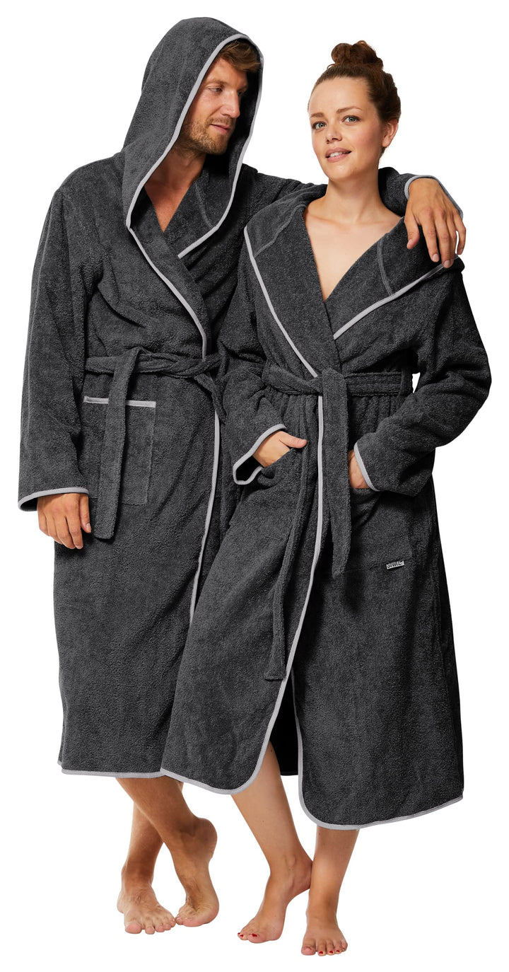 Sowel® Bademantel Damen und Herren, 100% Bio-Baumwolle, Extra Lang mit Kapuze, Morgenmantel, Flausch