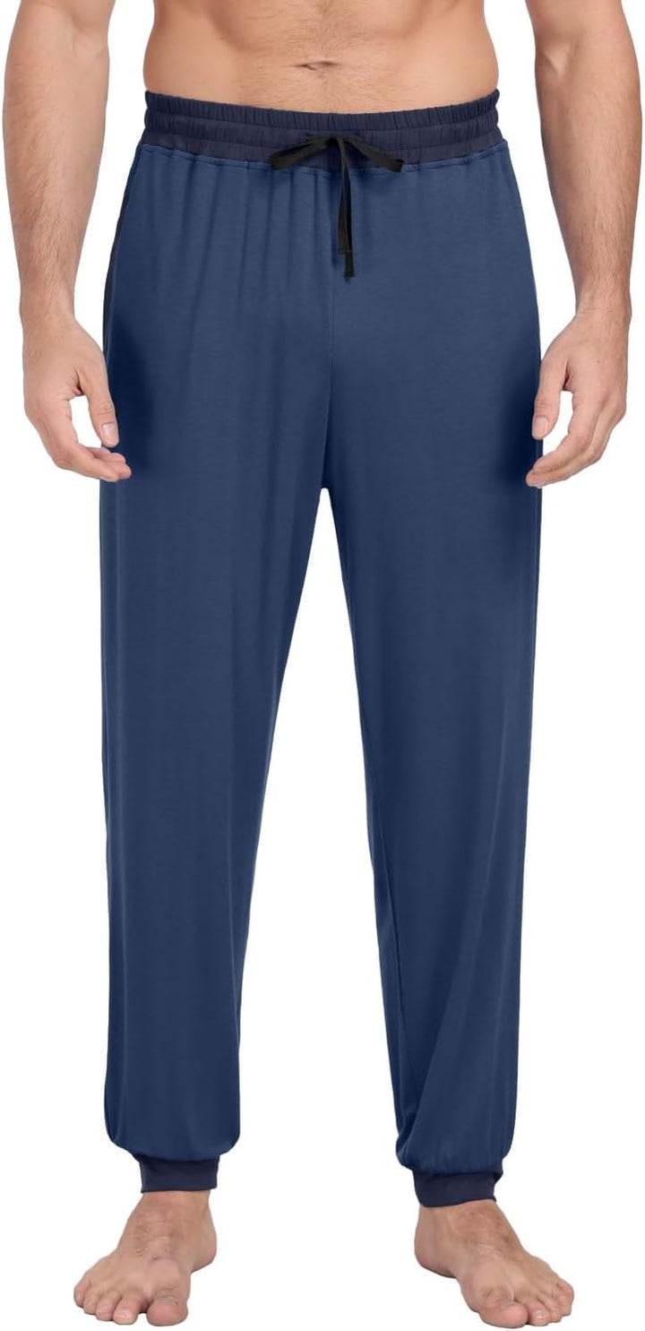 PrinStory Schlafanzughosen Für Herren Lang Pyjamahose Mit Taschen Elastischem Bund Schlafhose Lounge