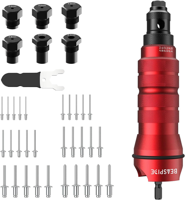 Beaspire Profi Nietaufsatz für Akkuschrauber oder Bohrmaschine, Elektrischer Nietenzange Adapter/Nie