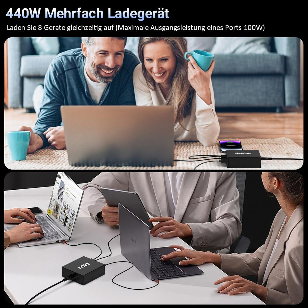 HSSNS USB C Ladegerät Mehrfach: 440W 8 Ports USB Schnellladegerät mit 5 USB-C und 3 USB-A - USB C Ch