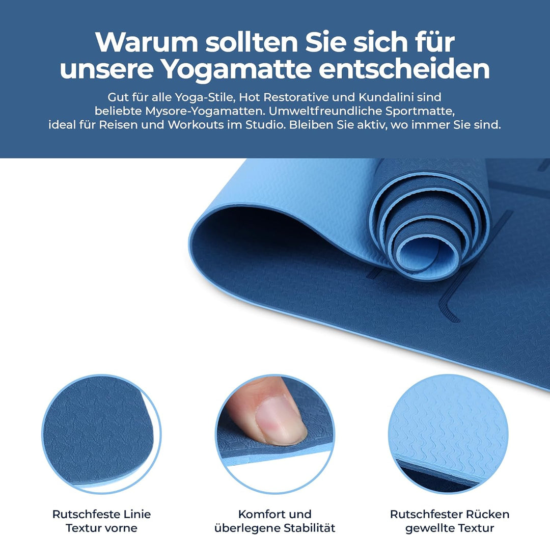 Habib Yogamatte Set mit Yogablöcken – Rutschfeste gepolsterte Fitnessmatte inkl. Tragetasche mit Sch