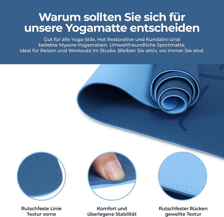 Habib Yogamatte Set mit Yogablöcken – Rutschfeste gepolsterte Fitnessmatte inkl. Tragetasche mit Sch