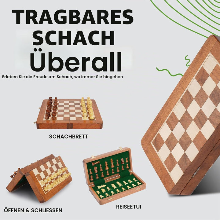 Ajuny Rosewood Folding Magnetic Chess Board Game mit eingebauter Lagerung für Erwachsene, Kinder 12x