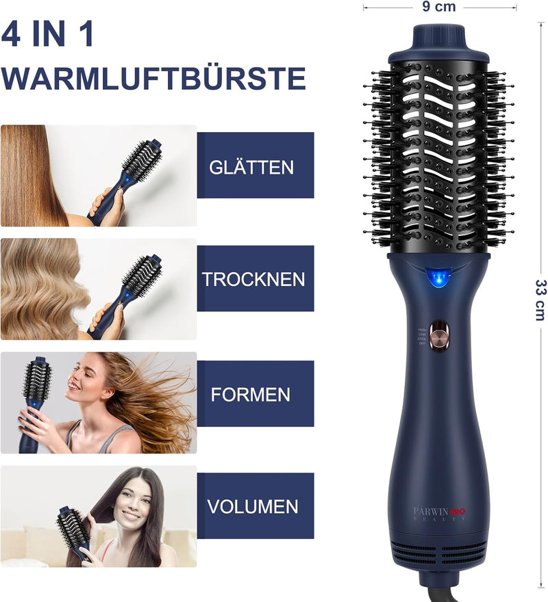 One-Step Warmluftbürste Föhnbürste, PARWIN PRO BEAUTY Rundbürstenföhn, 4 in 1 Ovale Haartrockner loc