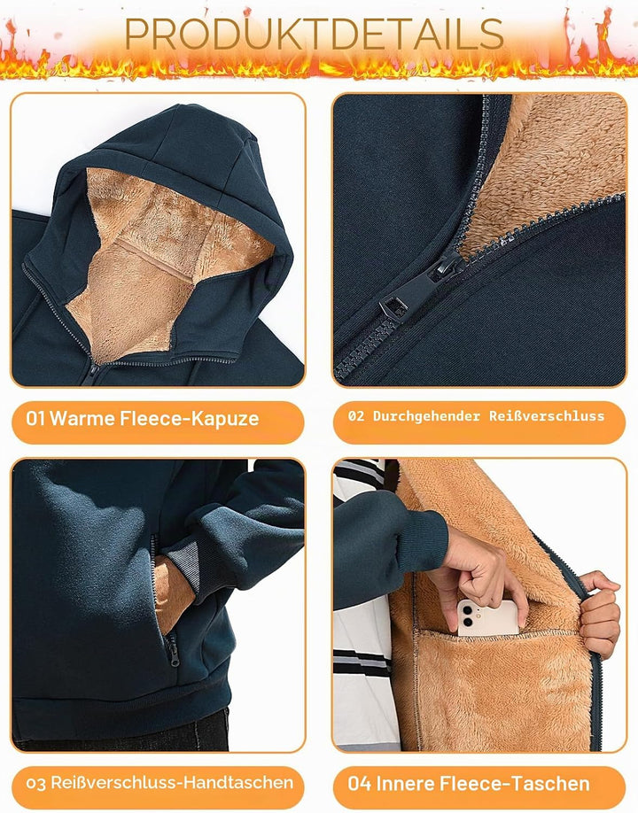 Xnova Sweatjacke Herren Fleecejacke Kapuzenpullover Zipper Hoodie Casual Bequemes und Warmes Übergan