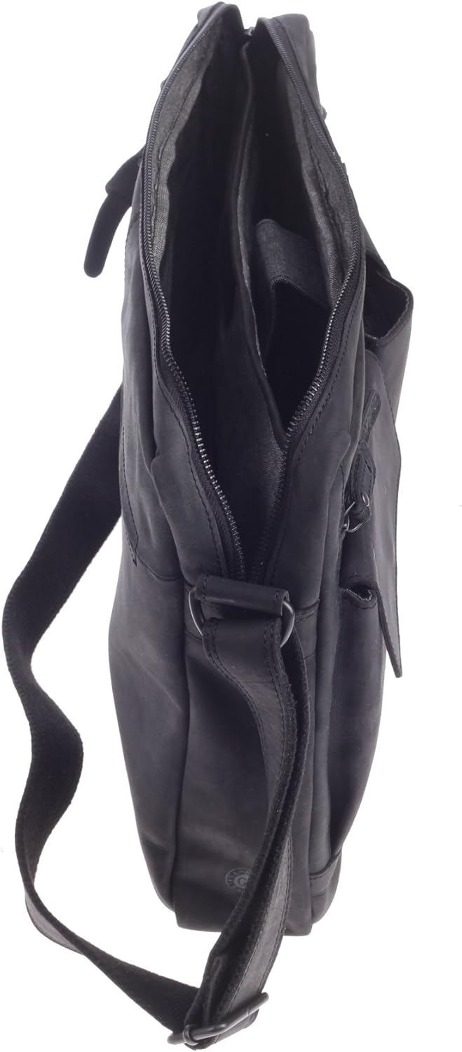 Greenburry Vintage Revival Leder Messenger Schultertasche Umhängetasche 1963-22 Schwarz, Schwarz