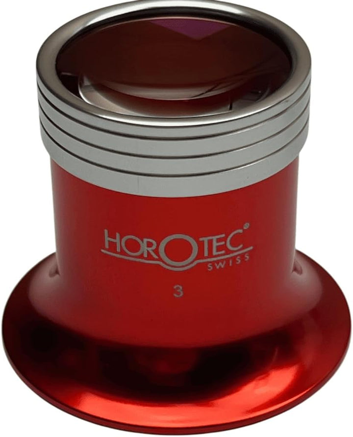 Horotec MSA 00.031-3 Uhrmacherlupe aus Aluminium rot eloxiert mit Schraubring x3,5