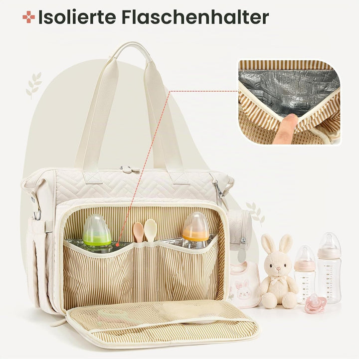 RAINSMORE Baby Wickeltasche Kinderwagen mit Schnullertasche Wickelunterlage Weiss, Weiss