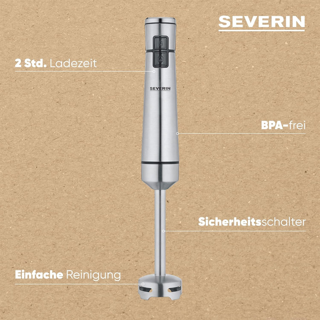 SEVERIN Kabelloser Stabmixer mit Premium-Set, abnehmbarer Mixstab, mit Pürierstab, Multizerkleinerer