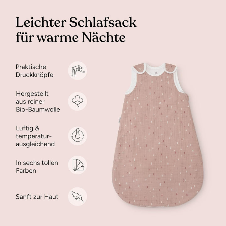 Ehrenkind® Baby Sommerschlafsack Rund | Musselin | Sommer Schlafsack Gr. 74/80 Jade Tropfen | Schlaf