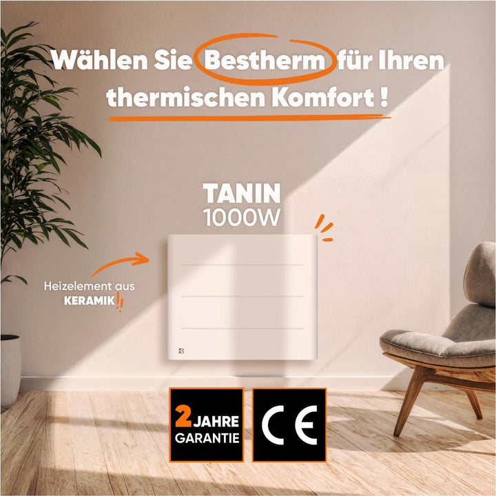 BESTHERM Bestherm Tanin Heizkörper, elektrisch, mit trockener Trägheit, Keramik, 1000 W, horizontal,