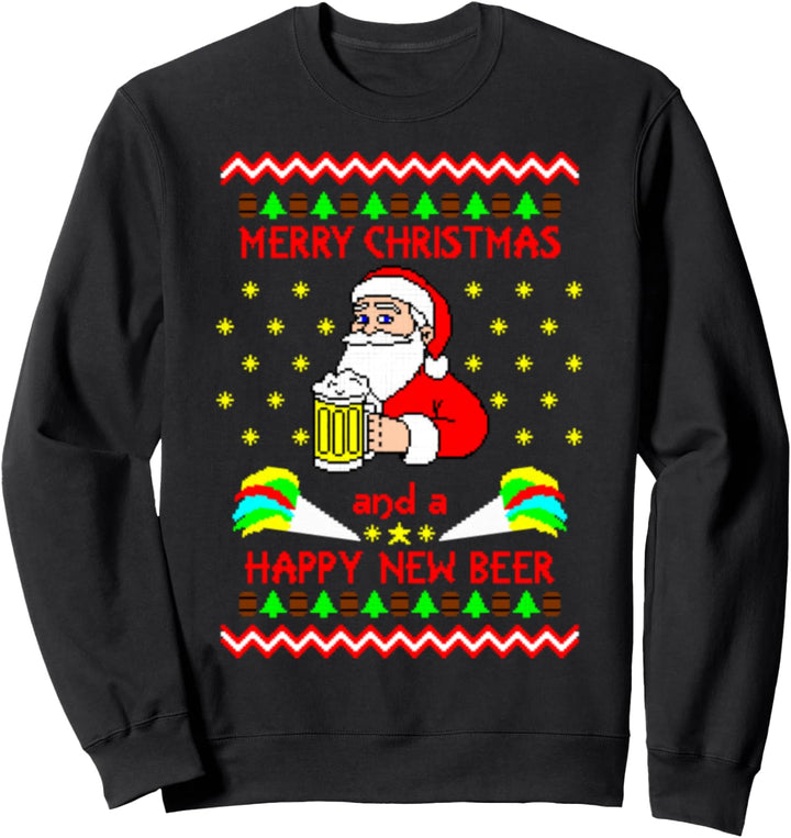 Merry Xmas Happy New Beer Ugly Christmas Sweater Sweatshirt