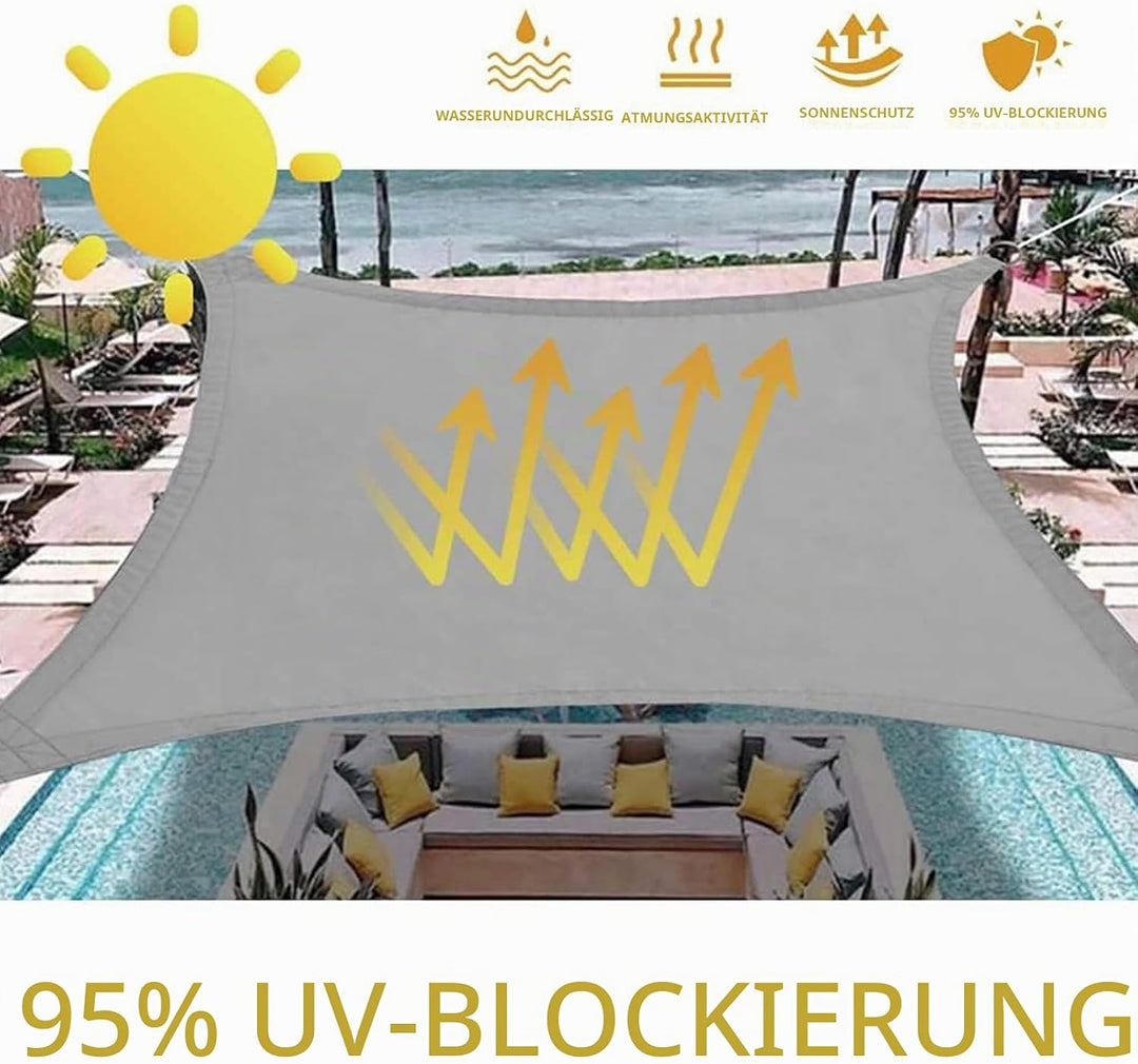 Dripex Sonnensegel wasserdicht Sonnenschutz Set 3X3 m inkl Befestigungsseile Rechteckig Polyester Im