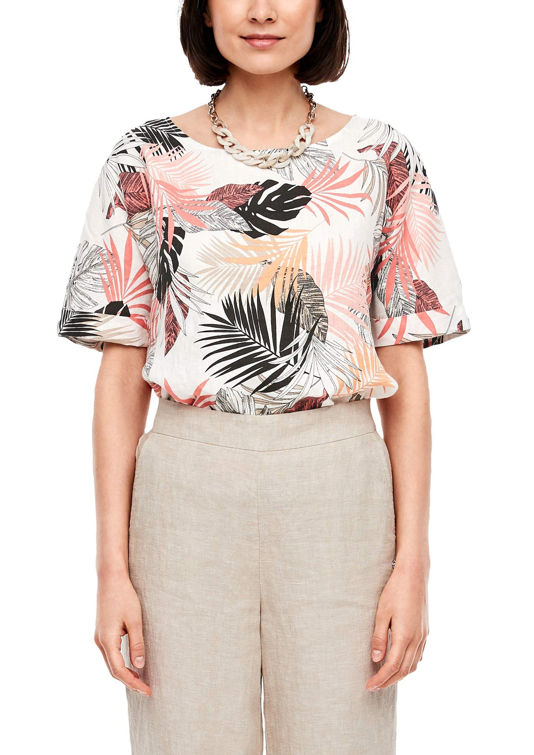 s.Oliver Damen Kurzarm Bluse 42 02a3 Off-white Aop, 42 02a3 Off-white Aop