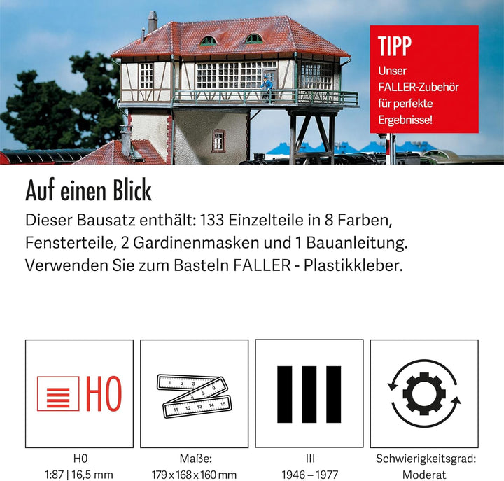 FALLER Reiterstellwerk Modellbausatz mit 133 Einzelteilen 179 x 168 x 160 mm I Modelleisenbahn Zubeh