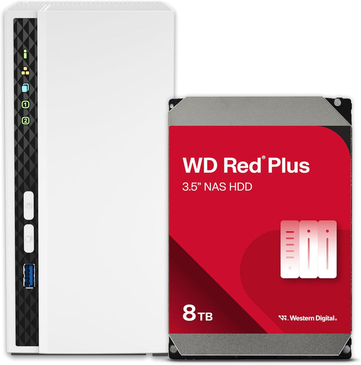 QNAP TS-233-28WD-US 2 Bay Home NAS mit 8 TB Speicherkapazität, vorkonfiguriertes RAID 1 WD Red Plus