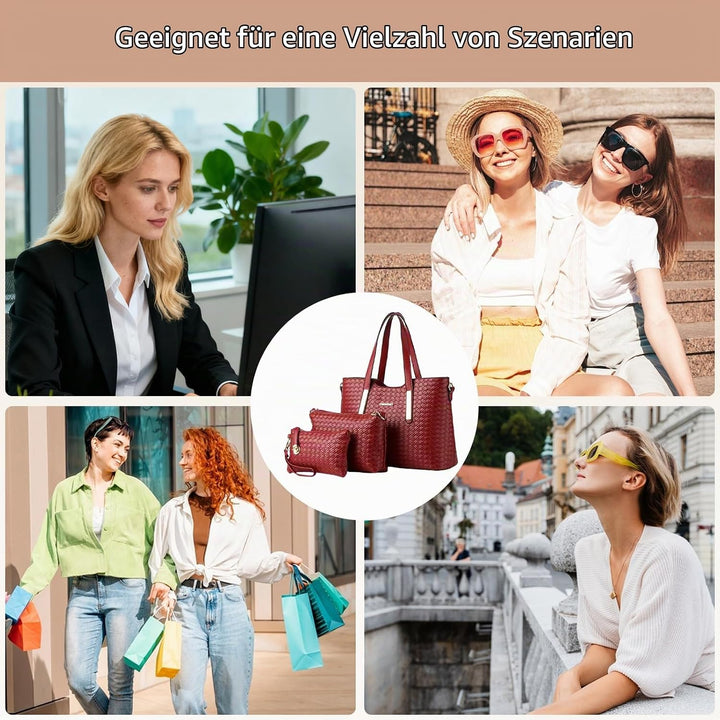 NICOLE &amp; DORIS Damen Handtaschen 3 Stück Handtasche Set für Damen Totes Taschen Umhängetaschen Schul