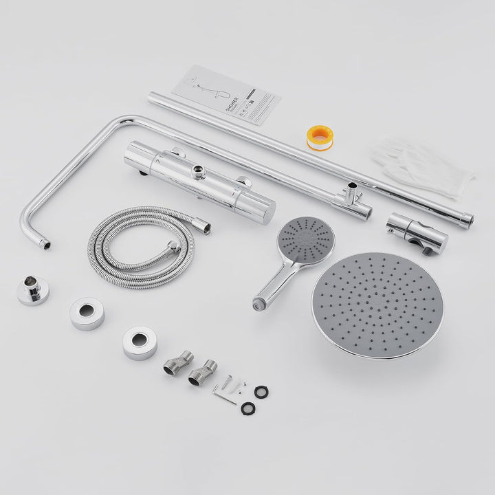 Duschsystem mit Thermostat, Auralum Regendusche mit Armatur aus Edelstahl Höhenverstellbar 92-122cm,