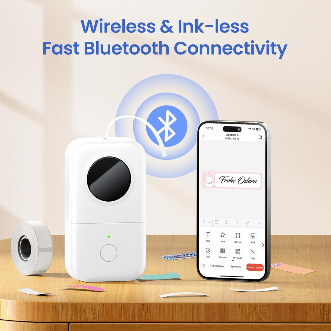 Phomemo D30 Bluetooth Etikettendrucker - Mini Beschriftungsgerät Selbstklebend Thermo Etikettiergerä