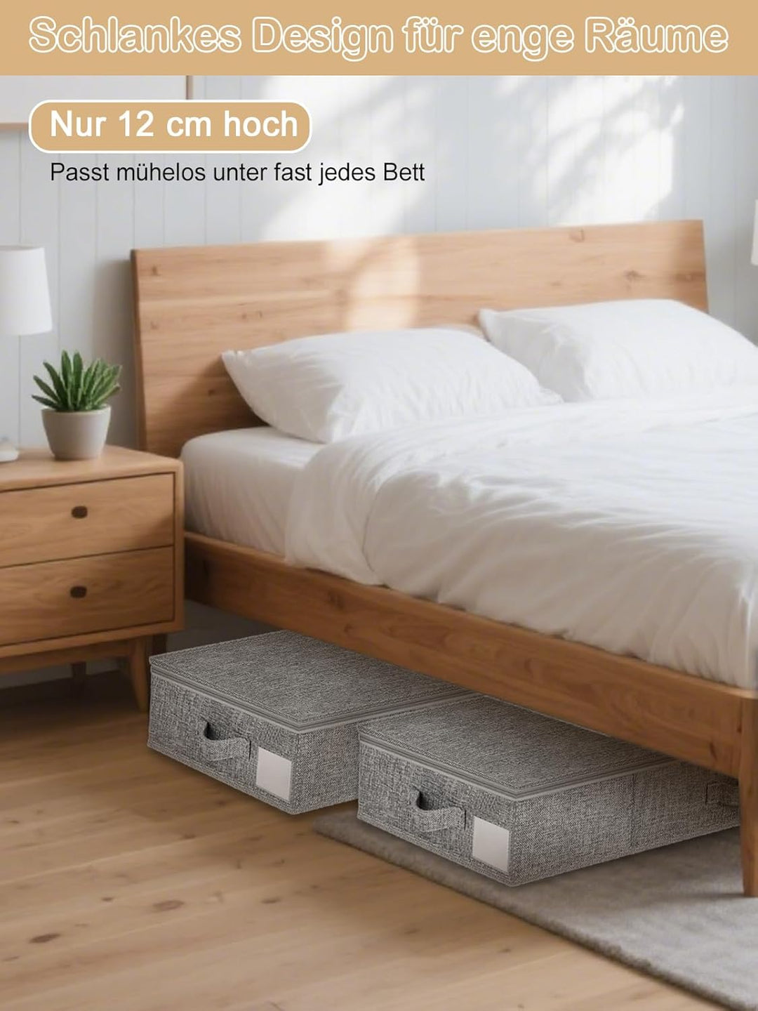 2 Stück Unterbett Aufbewahrungsbox, 2 Stück Durchsichtige Aufrollen Vakuumbeutel, 50L Faltbare Unter